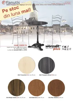 CADIZ 3L – masă cu suport din fontă vopsit electrostatic, pentru interior sau exterior, cu blat Werzalit R60 sau R70