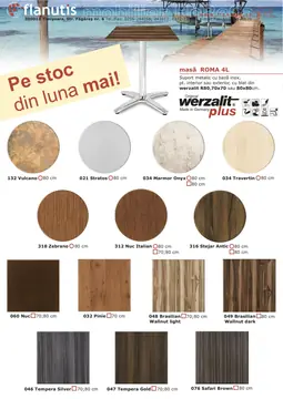 ROMA 4L – masă cu suport metalic cu bară inox, pentru interior sau exterior, cu blat Werzalit R80, 70x70 sau 80x80